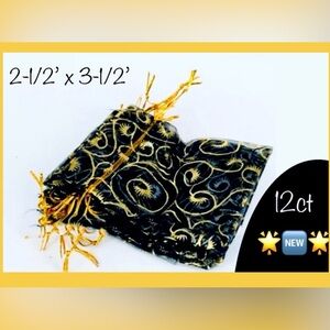 12pcs Organza Bags Gold/Black Swirl 3-1/2” x 2-1/2” 🌳🆕🌳